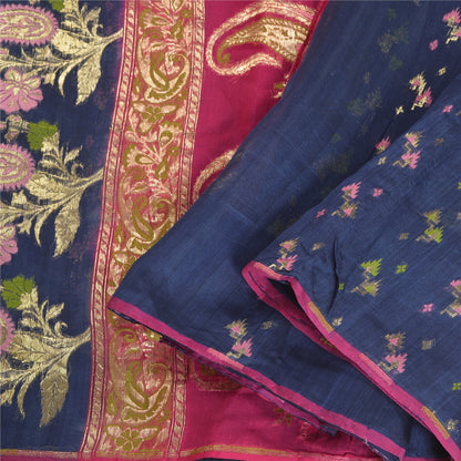 Sanskriti Vintage Pink Heavy Sarees Pure Organza Silk Woven Brocade Sari Fabric