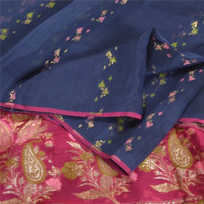Sanskriti Vintage Pink Heavy Sarees Pure Organza Silk Woven Brocade Sari Fabric