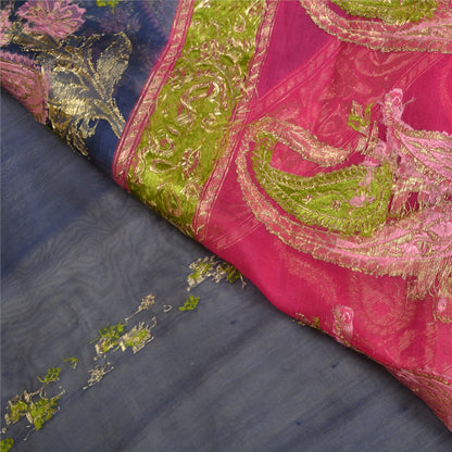 Sanskriti Vintage Pink Heavy Sarees Pure Organza Silk Woven Brocade Sari Fabric