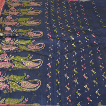 Sanskriti Vintage Pink Heavy Sarees Pure Organza Silk Woven Brocade Sari Fabric