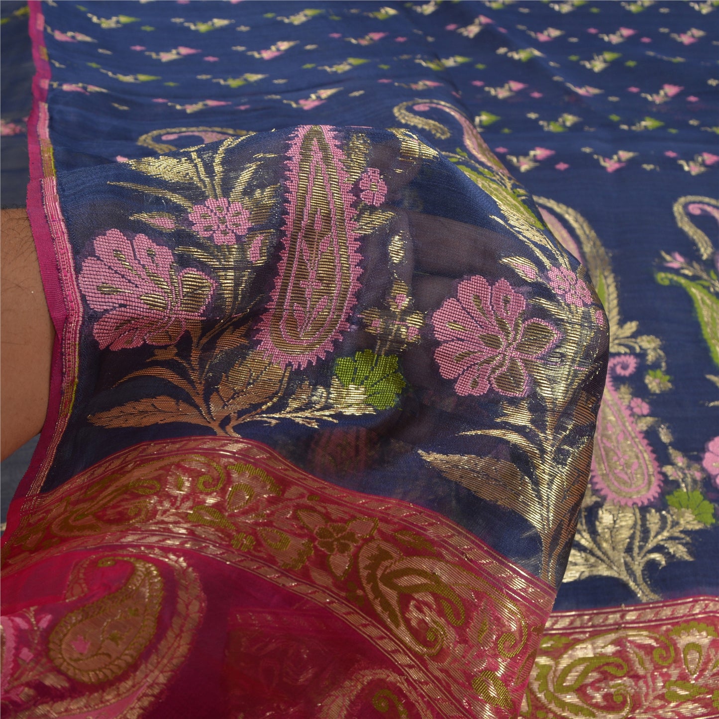 Sanskriti Vintage Pink Heavy Sarees Pure Organza Silk Woven Brocade Sari Fabric