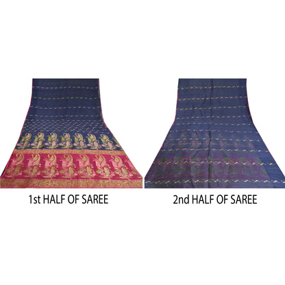 Sanskriti Vintage Pink Heavy Sarees Pure Organza Silk Woven Brocade Sari Fabric