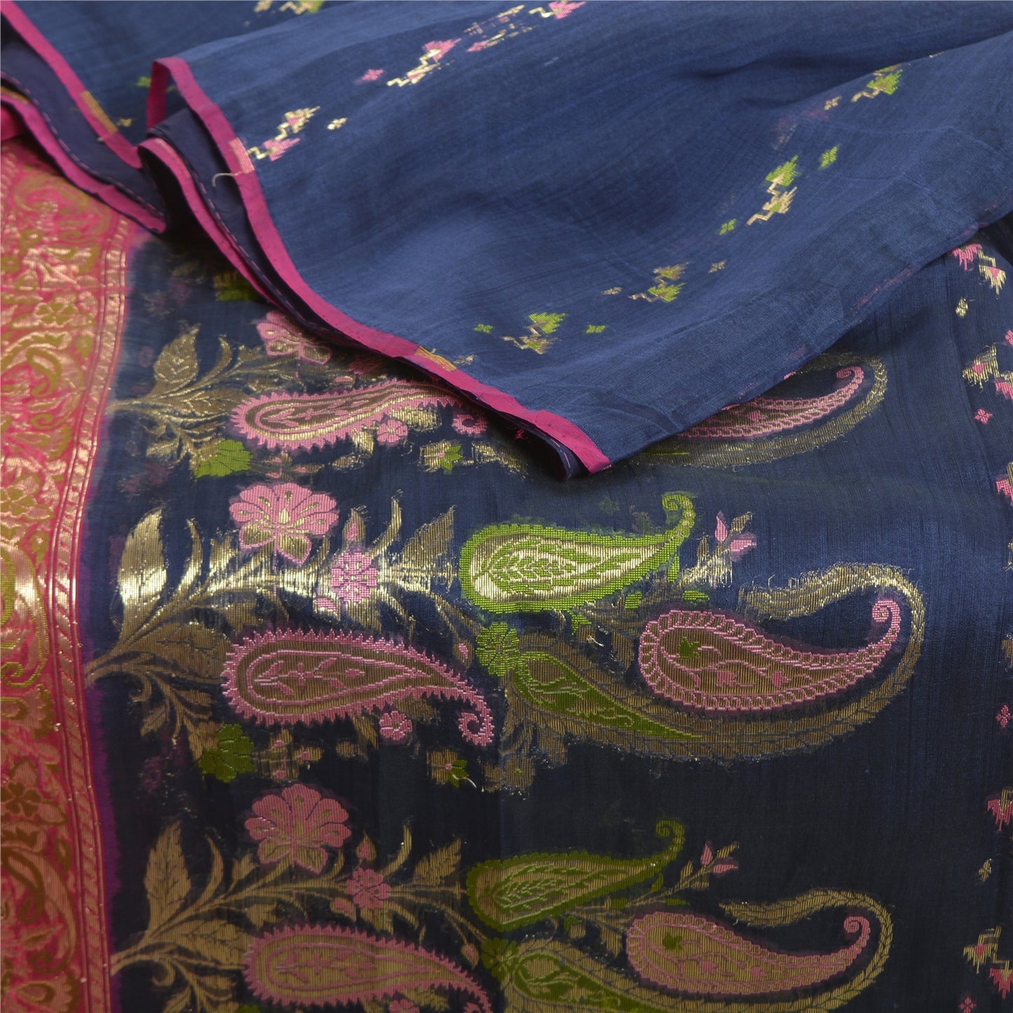 Sanskriti Vintage Pink Heavy Sarees Pure Organza Silk Woven Brocade Sari Fabric