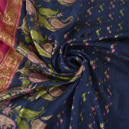 Sanskriti Vintage Pink Heavy Sarees Pure Organza Silk Woven Brocade Sari Fabric