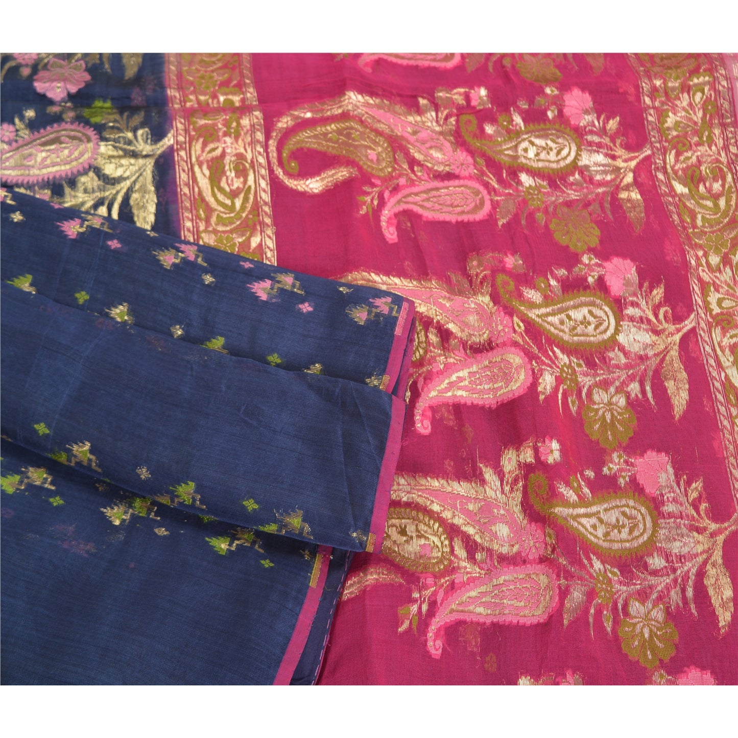 Sanskriti Vintage Pink Heavy Sarees Pure Organza Silk Woven Brocade Sari Fabric