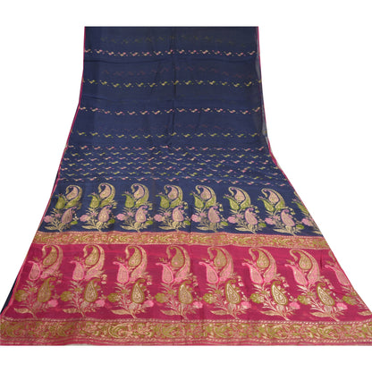 Sanskriti Vintage Pink Heavy Sarees Pure Organza Silk Woven Brocade Sari Fabric