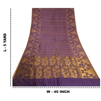 Sanskriti Vintage Purple Indian Sarees100% Pure Silk Woven Premium Sari Fabric