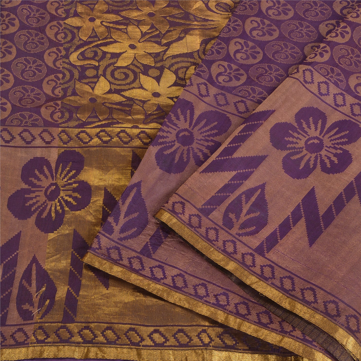 Sanskriti Vintage Purple Indian Sarees100% Pure Silk Woven Premium Sari Fabric