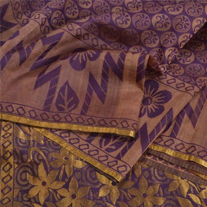 Sanskriti Vintage Purple Indian Sarees100% Pure Silk Woven Premium Sari Fabric