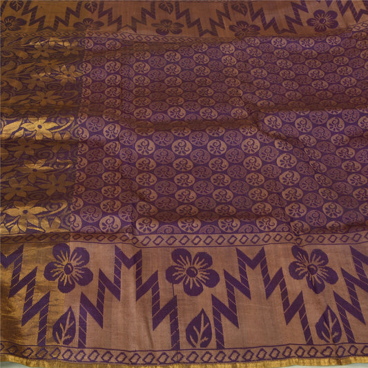 Sanskriti Vintage Purple Indian Sarees100% Pure Silk Woven Premium Sari Fabric