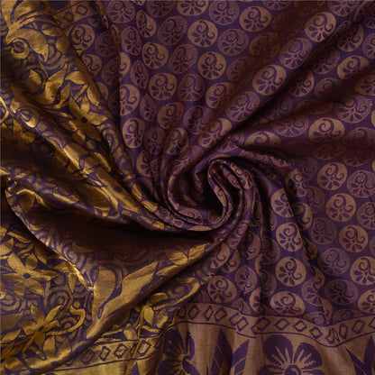 Sanskriti Vintage Purple Indian Sarees100% Pure Silk Woven Premium Sari Fabric