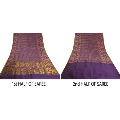 Sanskriti Vintage Purple Indian Sarees100% Pure Silk Woven Premium Sari Fabric