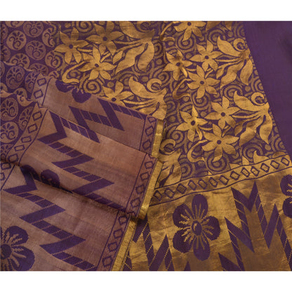 Sanskriti Vintage Purple Indian Sarees100% Pure Silk Woven Premium Sari Fabric