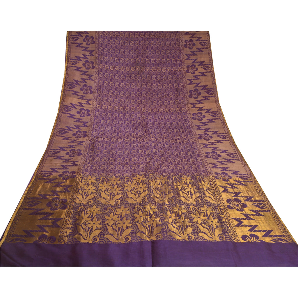 Sanskriti Vintage Purple Indian Sarees100% Pure Silk Woven Premium Sari Fabric