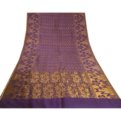 Sanskriti Vintage Purple Indian Sarees100% Pure Silk Woven Premium Sari Fabric