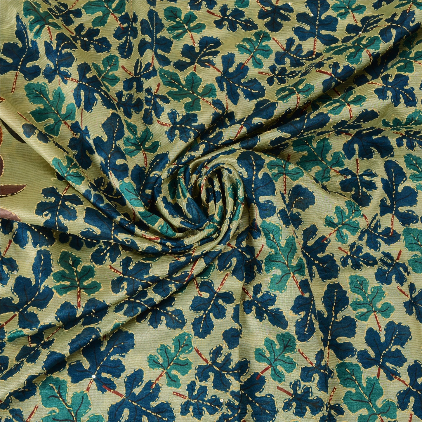 Sanskriti Vintage Ivory Sarees 100% Pure Silk Hand Beaded Kantha Sari Fabric
