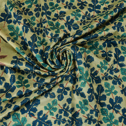 Sanskriti Vintage Ivory Sarees 100% Pure Silk Hand Beaded Kantha Sari Fabric