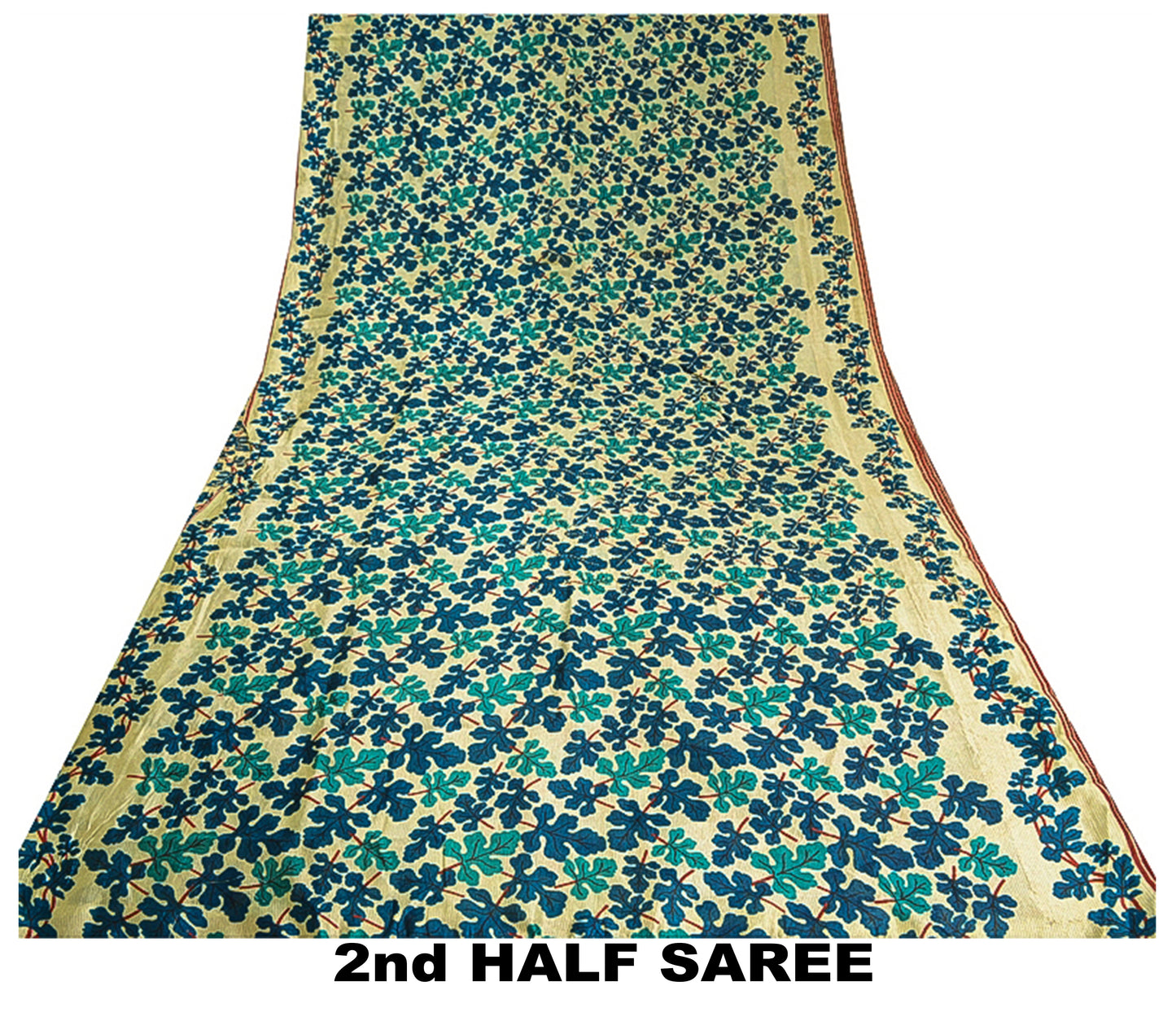 Sanskriti Vintage Ivory Sarees 100% Pure Silk Hand Beaded Kantha Sari Fabric