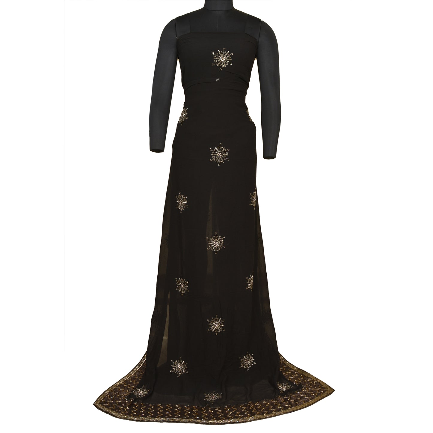 Sanskriti Vintage Bollywood Sarees Pure Georgette Black Hand Beaded Sari Fabric