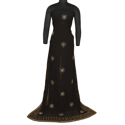 Sanskriti Vintage Bollywood Sarees Pure Georgette Black Hand Beaded Sari Fabric