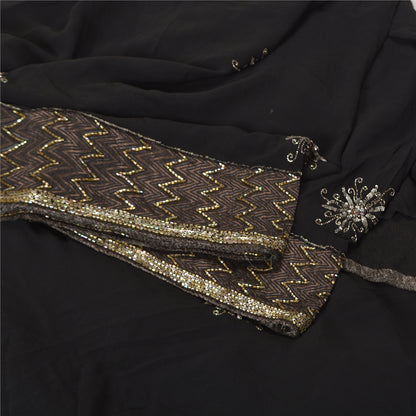 Sanskriti Vintage Bollywood Sarees Pure Georgette Black Hand Beaded Sari Fabric