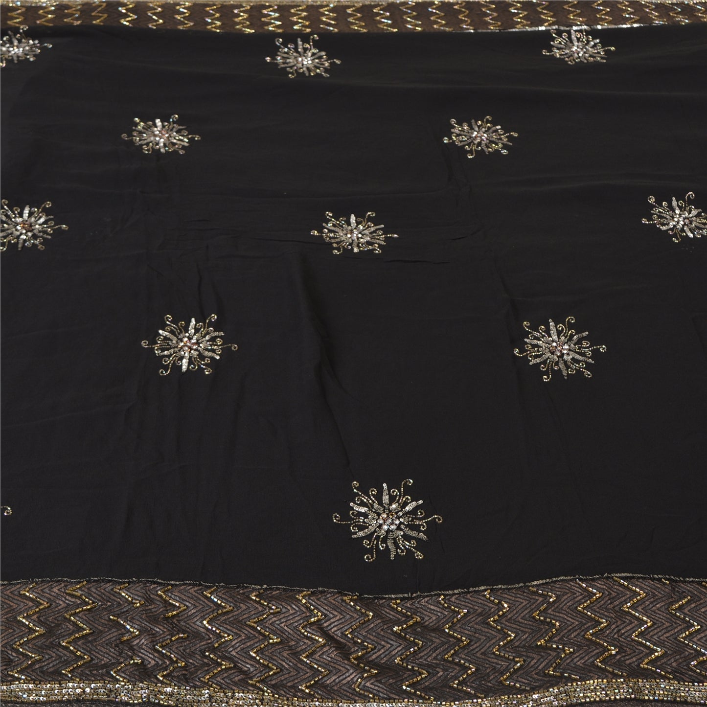 Sanskriti Vintage Bollywood Sarees Pure Georgette Black Hand Beaded Sari Fabric
