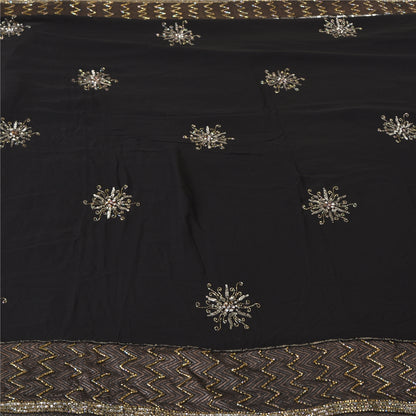 Sanskriti Vintage Bollywood Sarees Pure Georgette Black Hand Beaded Sari Fabric