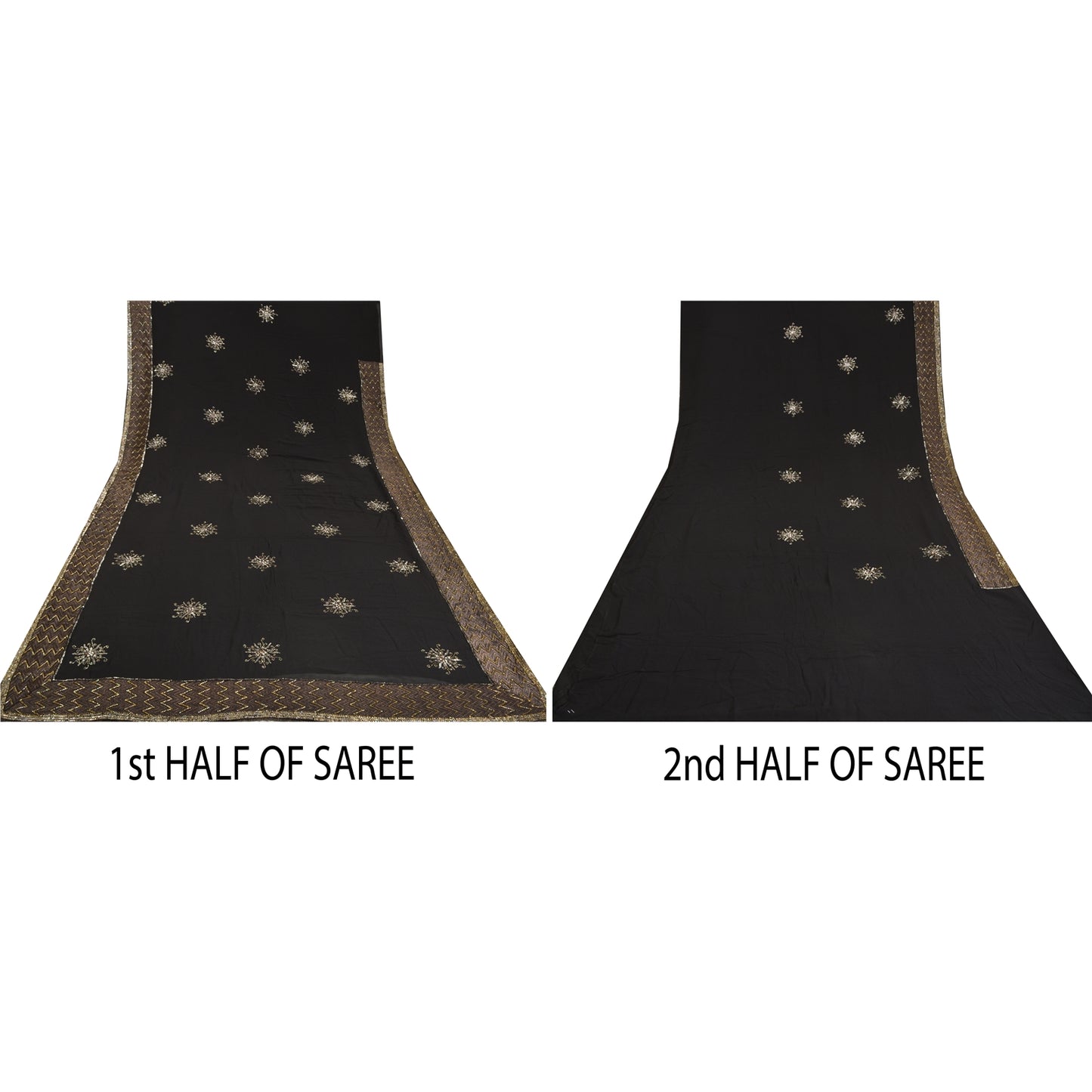 Sanskriti Vintage Bollywood Sarees Pure Georgette Black Hand Beaded Sari Fabric