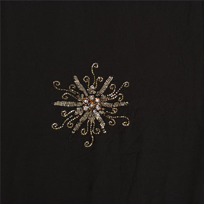 Sanskriti Vintage Bollywood Sarees Pure Georgette Black Hand Beaded Sari Fabric