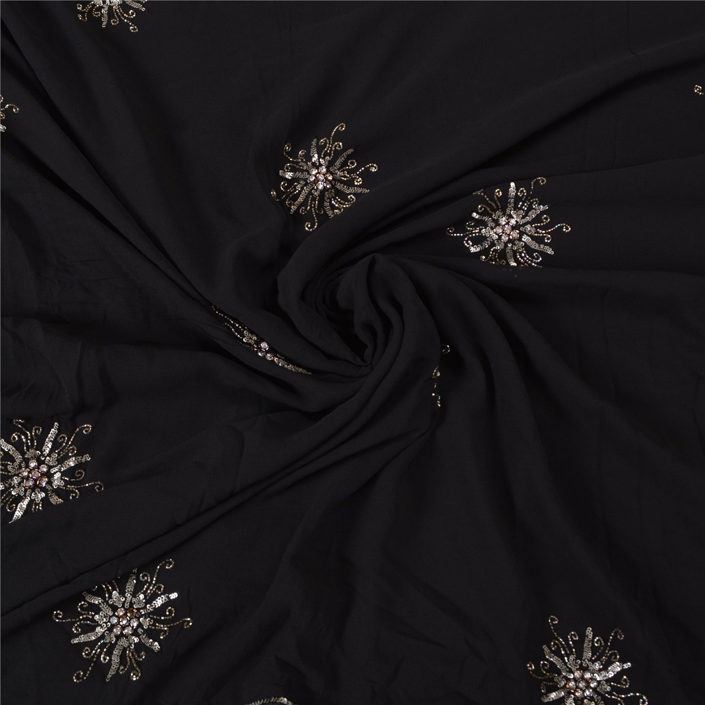 Sanskriti Vintage Bollywood Sarees Pure Georgette Black Hand Beaded Sari Fabric