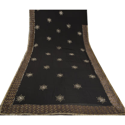 Sanskriti Vintage Bollywood Sarees Pure Georgette Black Hand Beaded Sari Fabric