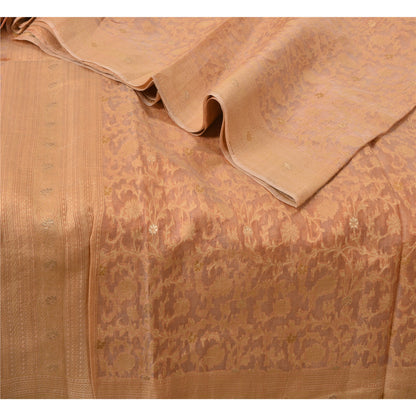 Sanskriti Vintage Peach Indian Sarees 100% Pure Silk Woven Premium Sari Fabric
