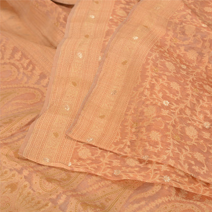 Sanskriti Vintage Peach Indian Sarees 100% Pure Silk Woven Premium Sari Fabric