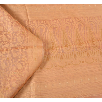Sanskriti Vintage Peach Indian Sarees 100% Pure Silk Woven Premium Sari Fabric