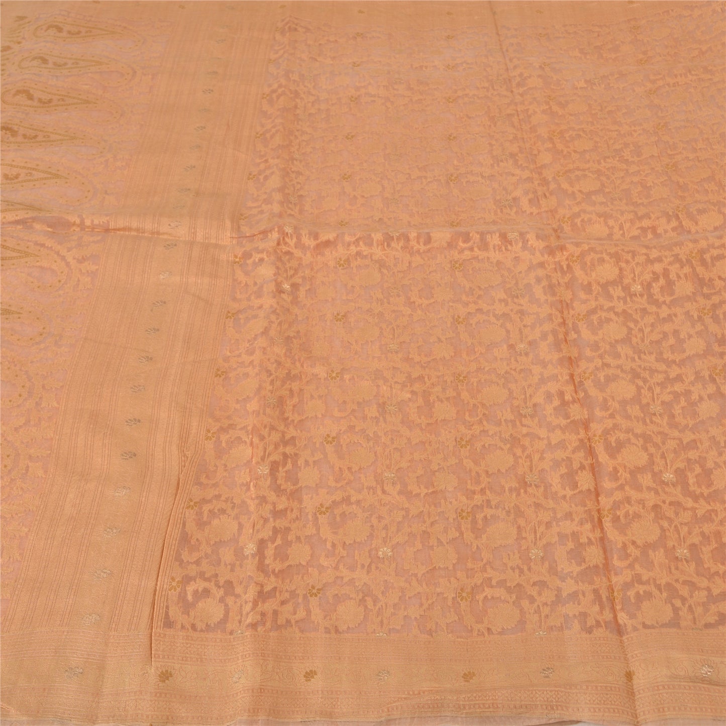 Sanskriti Vintage Peach Indian Sarees 100% Pure Silk Woven Premium Sari Fabric