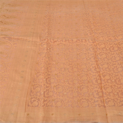 Sanskriti Vintage Peach Indian Sarees 100% Pure Silk Woven Premium Sari Fabric