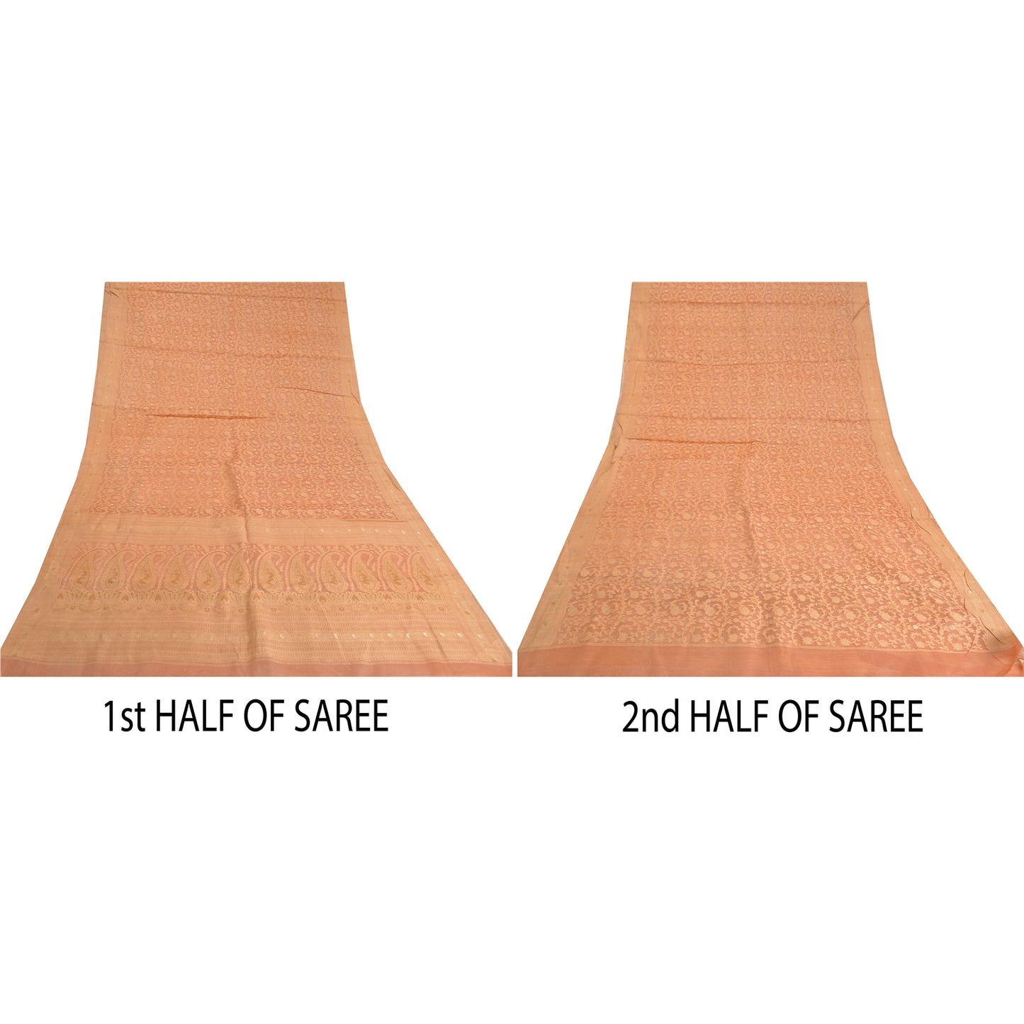 Sanskriti Vintage Peach Indian Sarees 100% Pure Silk Woven Premium Sari Fabric