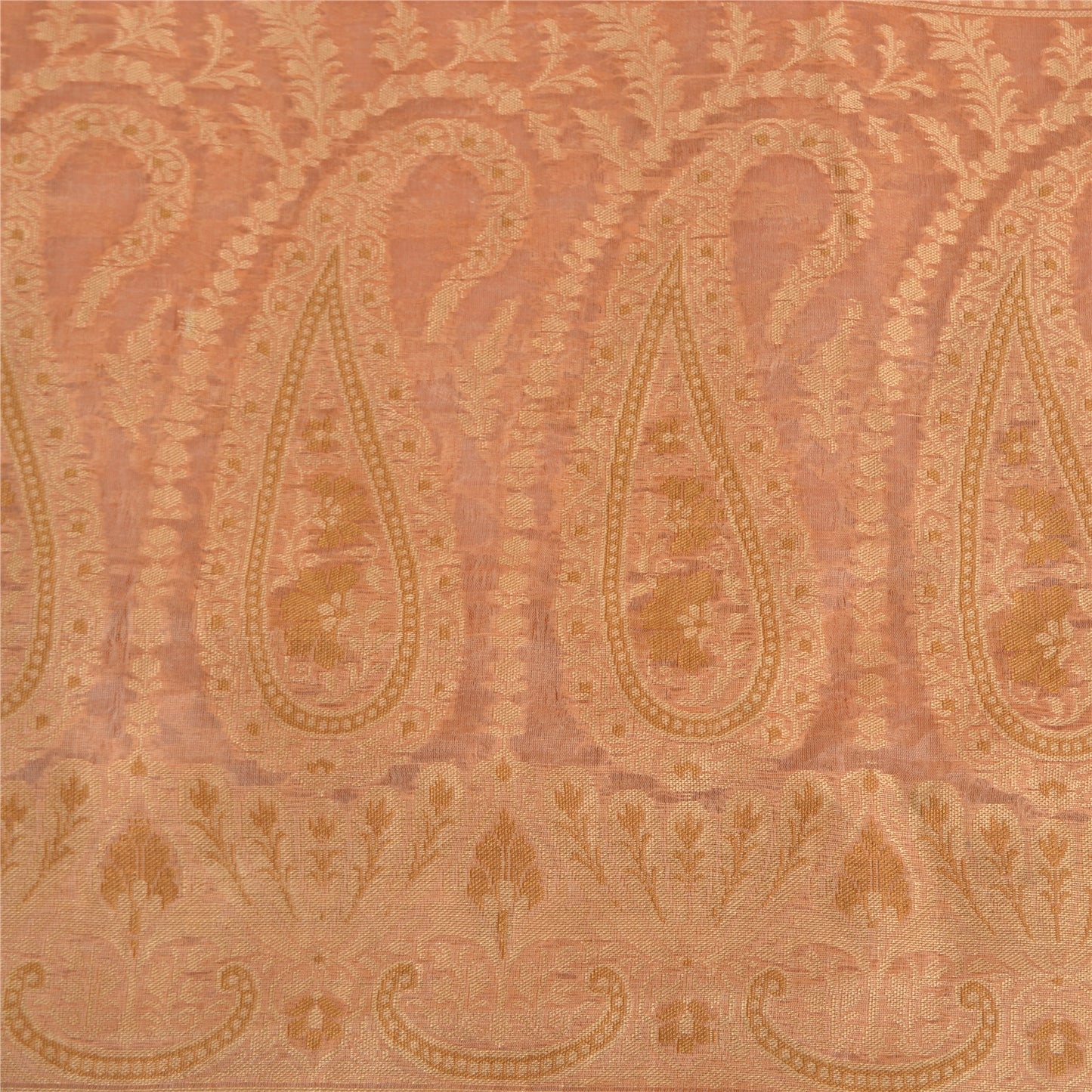 Sanskriti Vintage Peach Indian Sarees 100% Pure Silk Woven Premium Sari Fabric