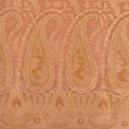 Sanskriti Vintage Peach Indian Sarees 100% Pure Silk Woven Premium Sari Fabric