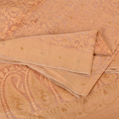 Sanskriti Vintage Peach Indian Sarees 100% Pure Silk Woven Premium Sari Fabric