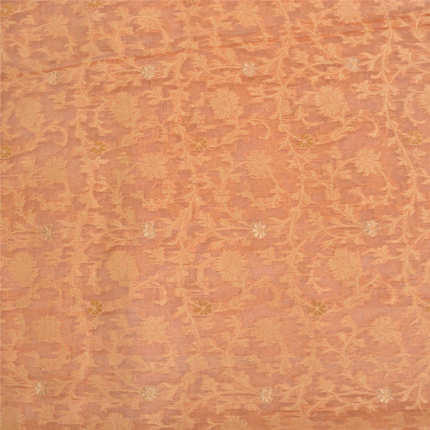 Sanskriti Vintage Peach Indian Sarees 100% Pure Silk Woven Premium Sari Fabric