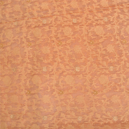 Sanskriti Vintage Peach Indian Sarees 100% Pure Silk Woven Premium Sari Fabric