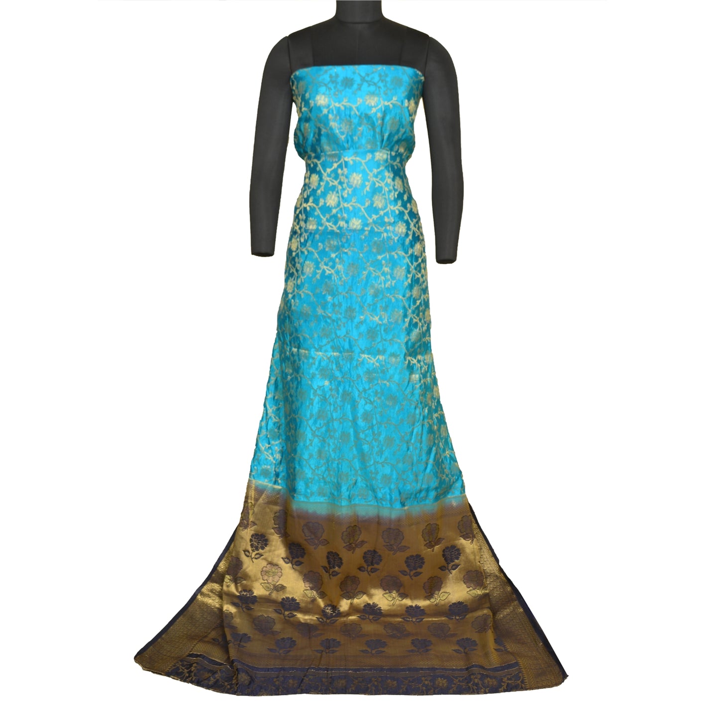 Sanskriti Vintage Blue Indian Sarees Art Silk Woven Brocade/Banarasi Sari Fabric