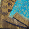 Sanskriti Vintage Blue Indian Sarees Art Silk Woven Brocade/Banarasi Sari Fabric