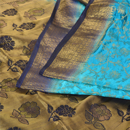 Sanskriti Vintage Blue Indian Sarees Art Silk Woven Brocade/Banarasi Sari Fabric