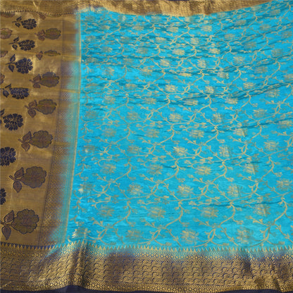 Sanskriti Vintage Blue Indian Sarees Art Silk Woven Brocade/Banarasi Sari Fabric