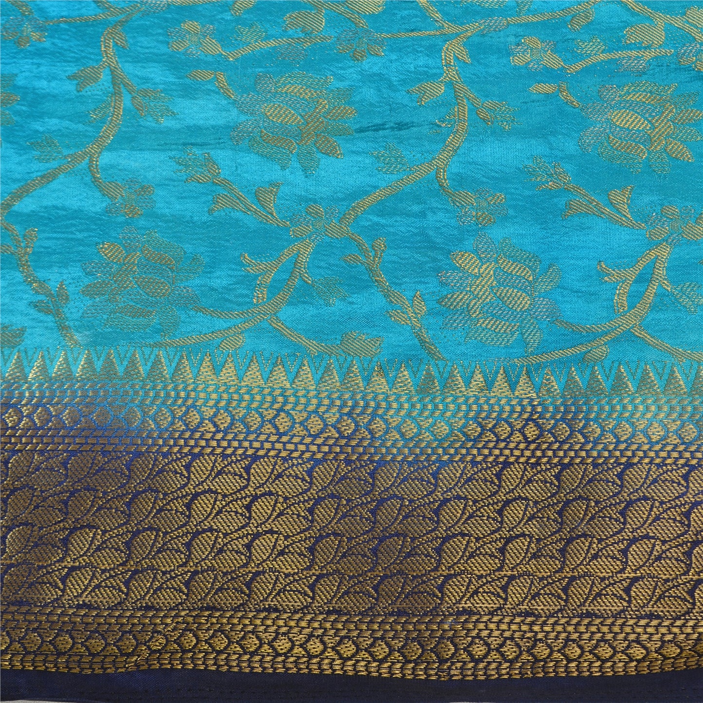 Sanskriti Vintage Blue Indian Sarees Art Silk Woven Brocade/Banarasi Sari Fabric