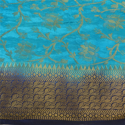 Sanskriti Vintage Blue Indian Sarees Art Silk Woven Brocade/Banarasi Sari Fabric