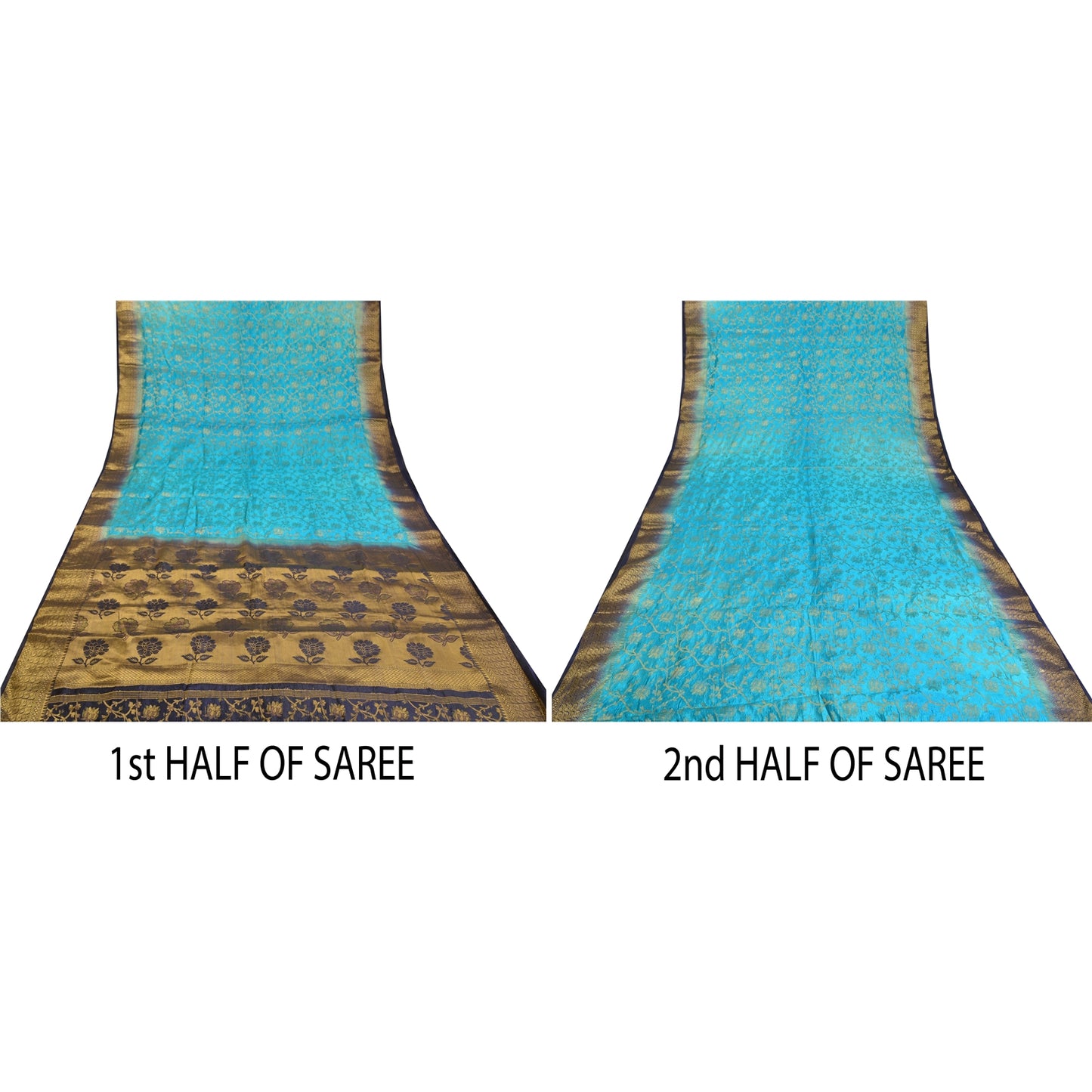 Sanskriti Vintage Blue Indian Sarees Art Silk Woven Brocade/Banarasi Sari Fabric