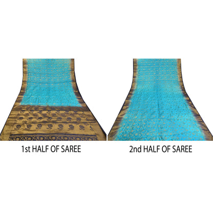 Sanskriti Vintage Blue Indian Sarees Art Silk Woven Brocade/Banarasi Sari Fabric